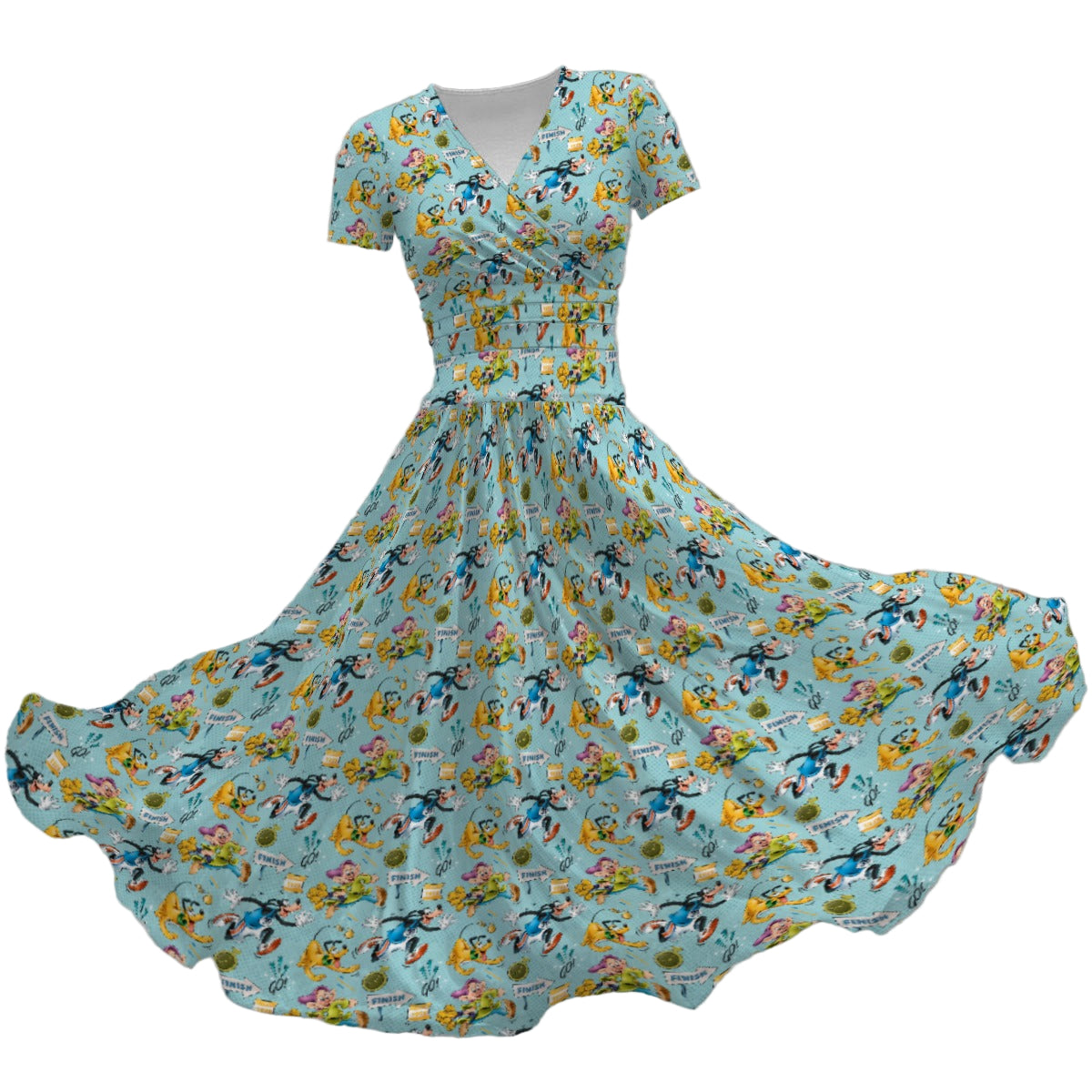 Cheerful Race Day Dashers - Women's V-Neck Ruched Midi Dress