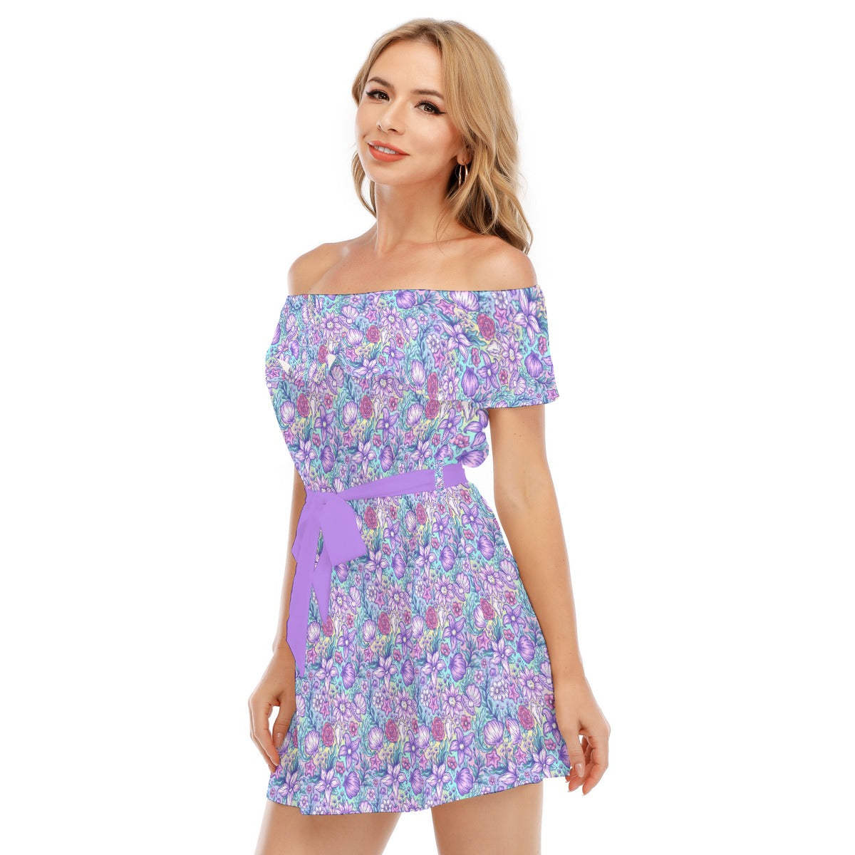 Fairytale Florals – Mermaid Princess - Women's Off-shoulder Ruffle Dress