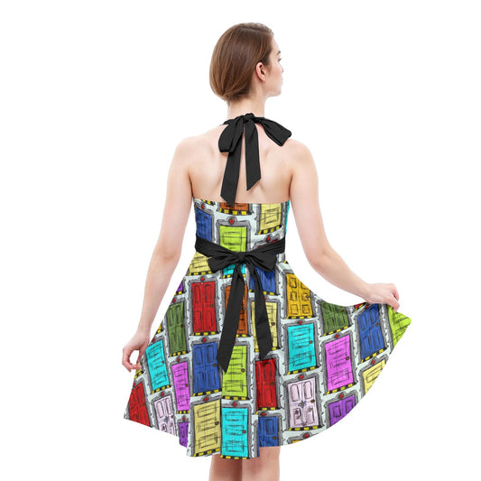 Sketchy Scare Doors - Women's Halter Vintage Pocket Dress