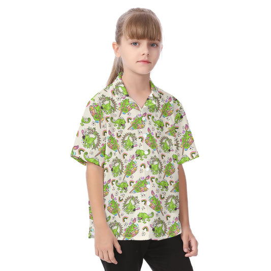 Colorful Chameleon Splash - Kid's Hawaiian Button Up Shirt
