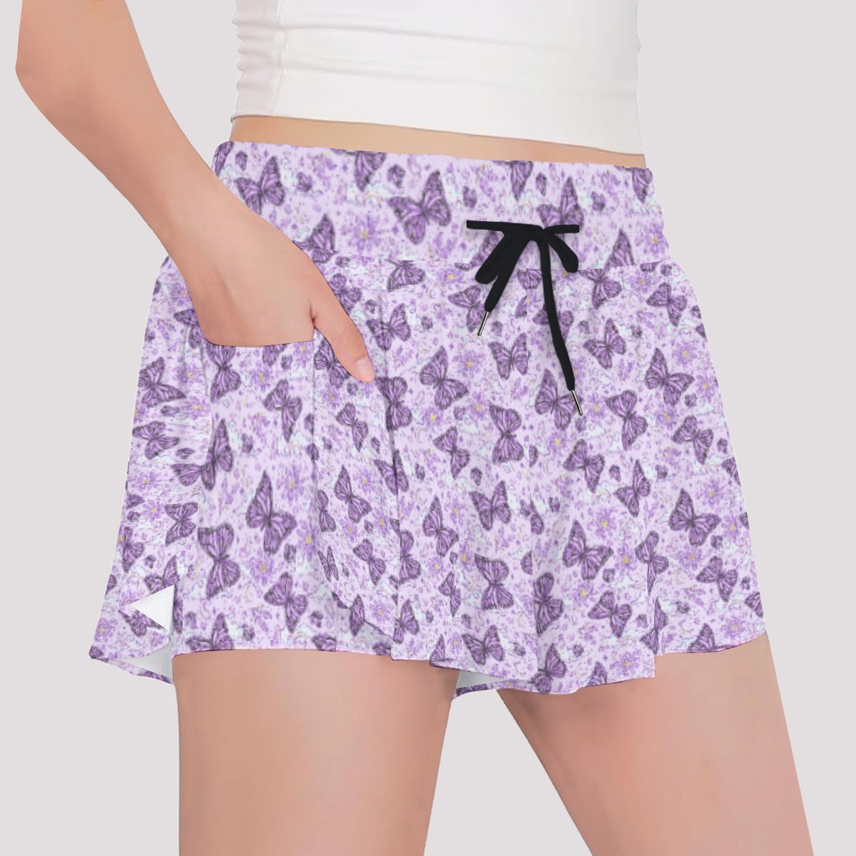 Lavender Butterflies - Girls’ Flowy Pocket Shorts