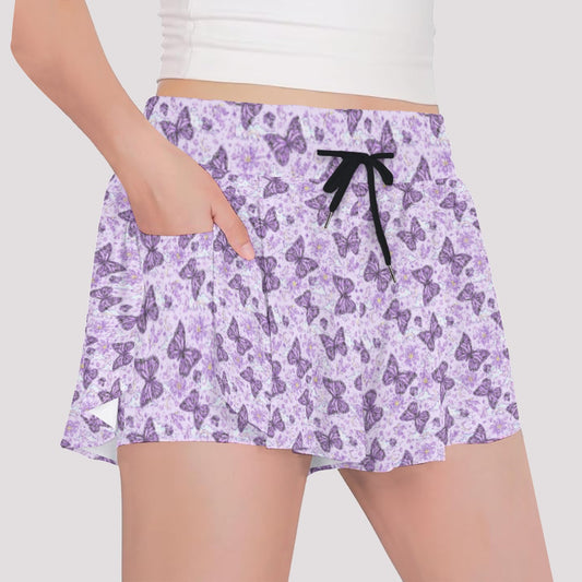 Lavender Butterflies - Girls’ Flowy Pocket Shorts