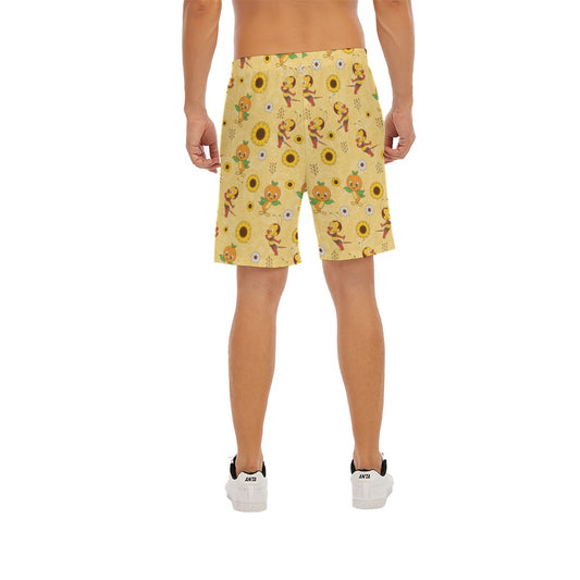 Cheerful Bee & Citrus Bird - Men’s Pocket Beach Shorts