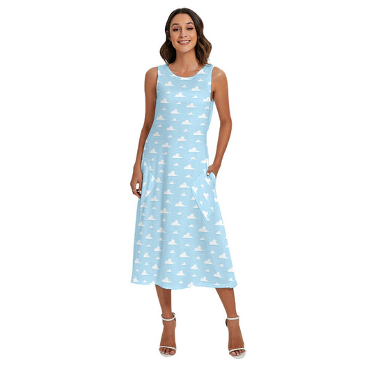 Andy’s Room Clouds - Women’s Diagonal Pocket Midi Dress