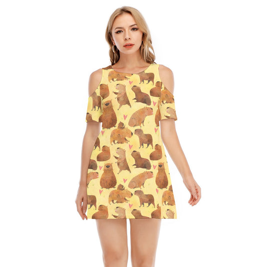 Capybara Love - Women's Cold Shoulder Cotton Dress