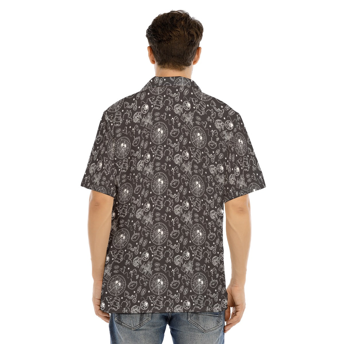Monochrome Theme Park Icons - Men's Hawaiian Button Up Shirt