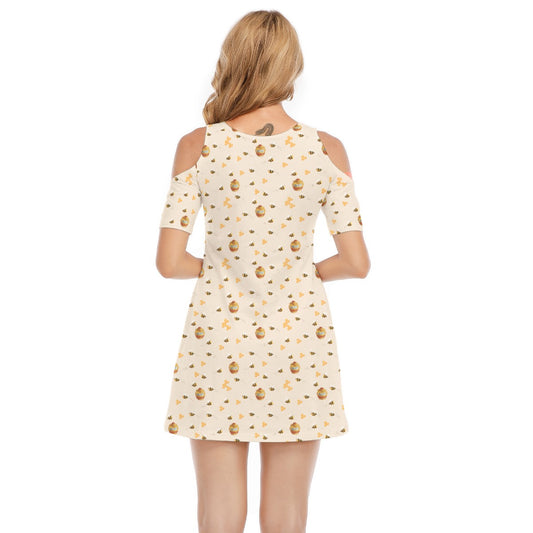 Sweet Hunny Pot & Bees - Women's Cold Shoulder Cotton Dress
