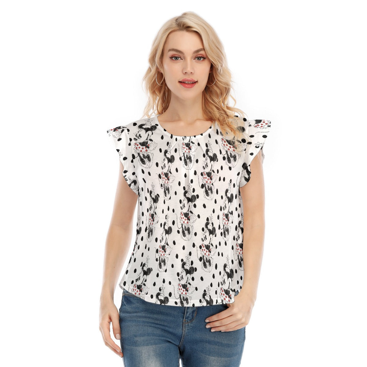 Sketch of Polka Dot Mouse - Women’s Flutter Sleeve Top