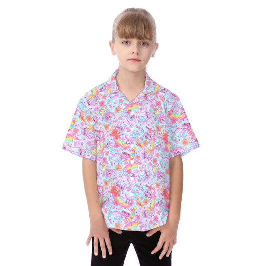 Neon Rainbow Mischief - Kid's Hawaiian Button Up Shirt