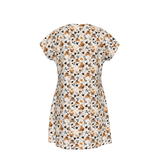 Checkered Halloween Ghosts & Pumpkins - Women's T-Shirt Dress