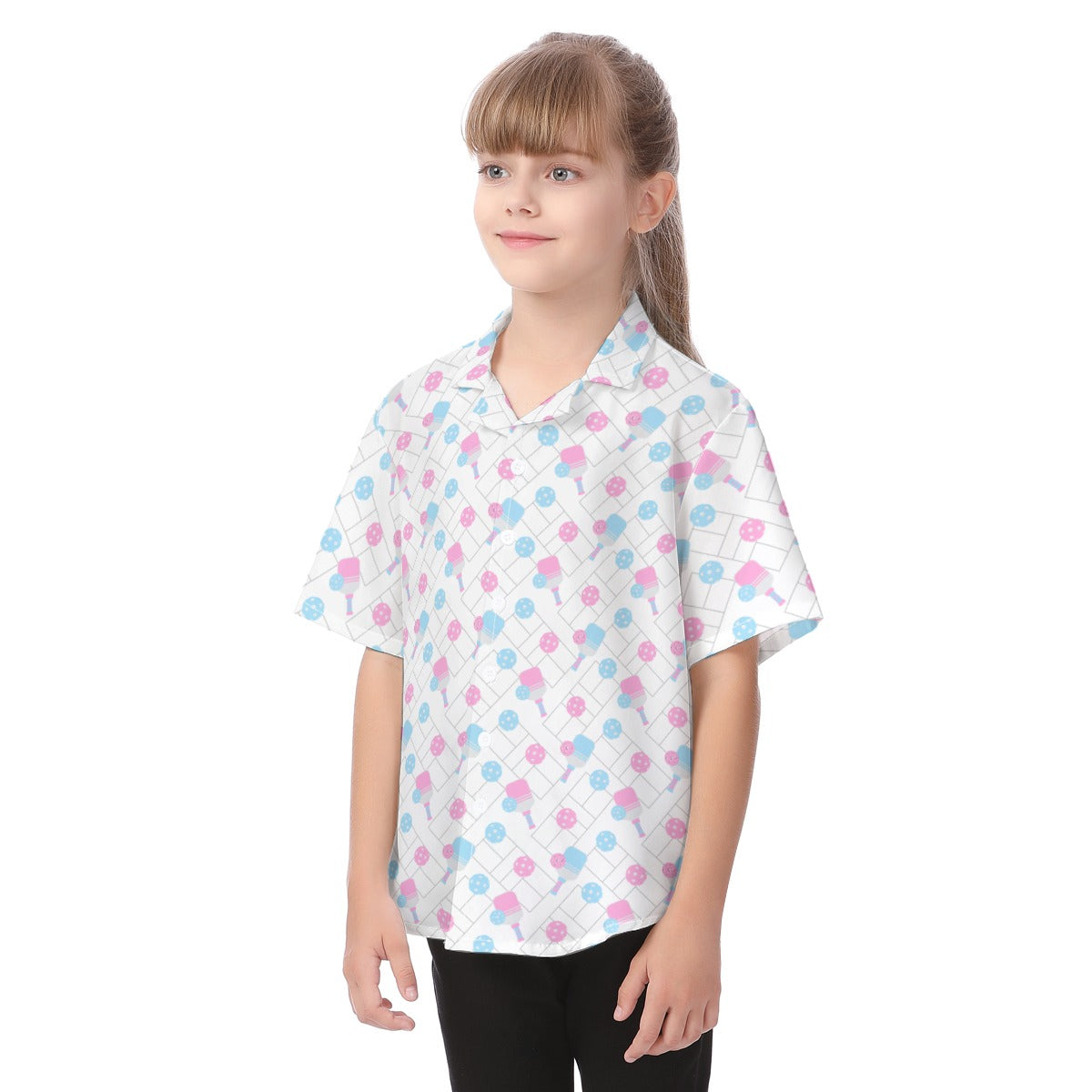Pickleball Court Spin - Kid's Hawaiian Button Up Shirt