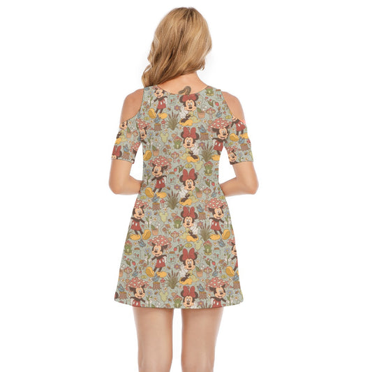 Woodland Frolics Cottagecorennie - Women's Cold Shoulder Cotton Dress