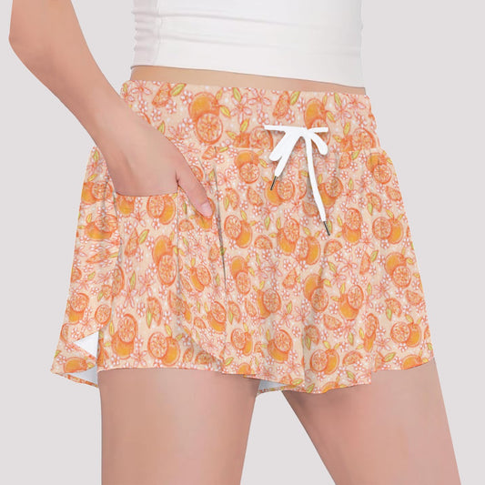 Summer Fruits - Oranges - Girls’ Flowy Pocket Shorts