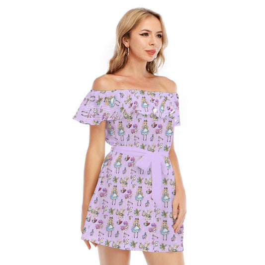 Whimsical Curious Adventure - Women's Off-shoulder Ruffle Dress