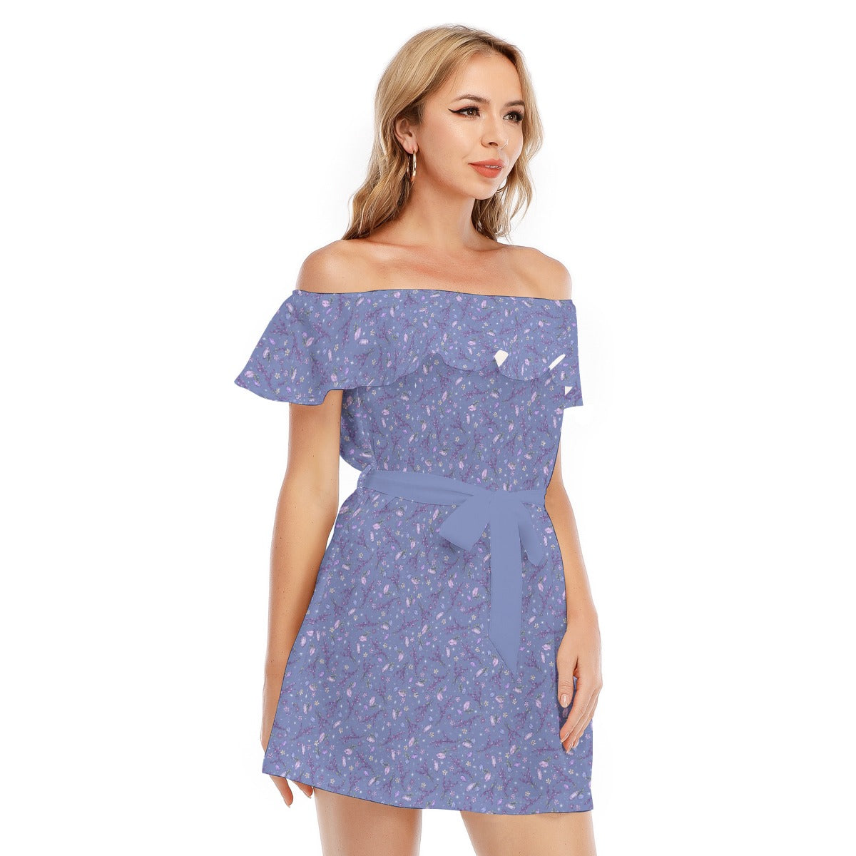 Lavender Vibes - Women's Off-shoulder Ruffle Dress