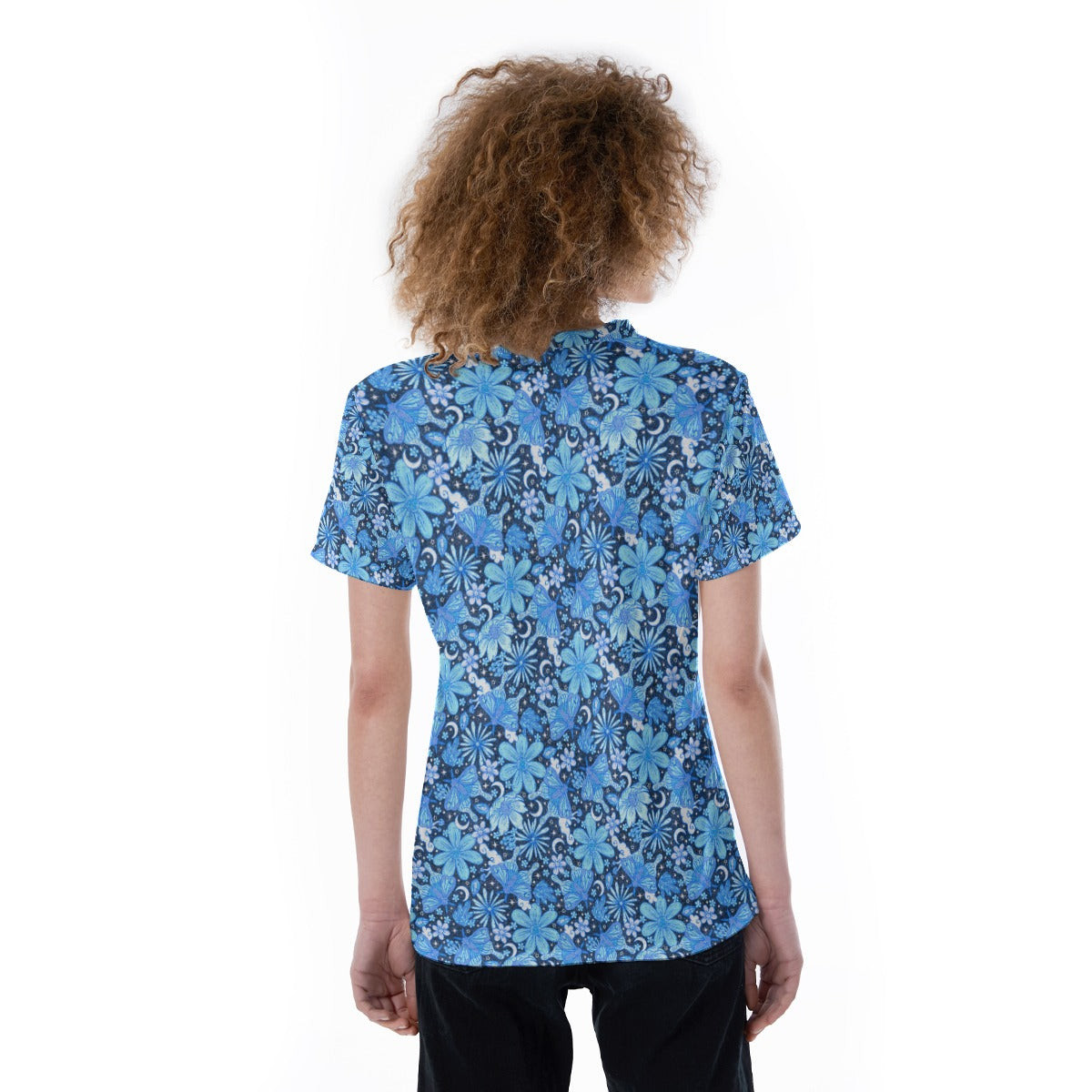 Blue Crystal Moths - Women's Short Sleeve V-Neck T-Shirt
