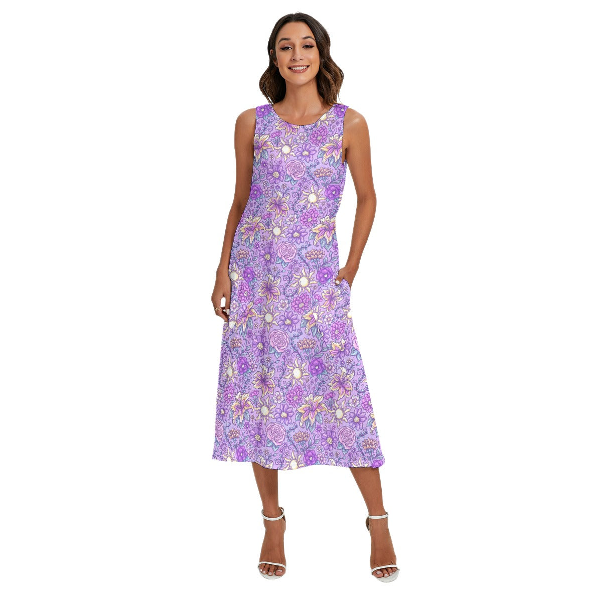 Fairytale Florals – Radiant Sunlight - Women’s Diagonal Pocket Midi Dress
