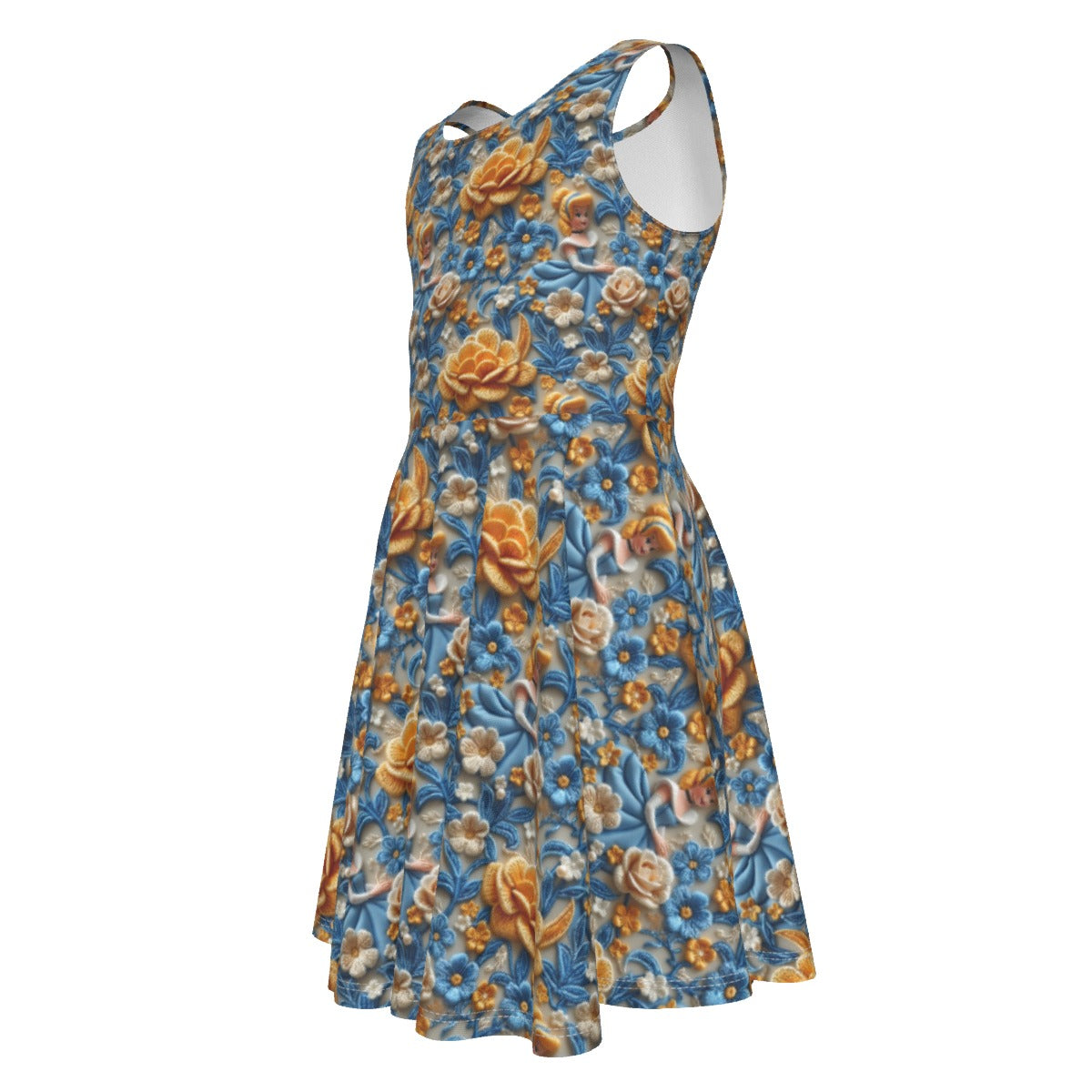 Regal Embroidered Royal Maiden - Kid's Sleeveless Skater Dress