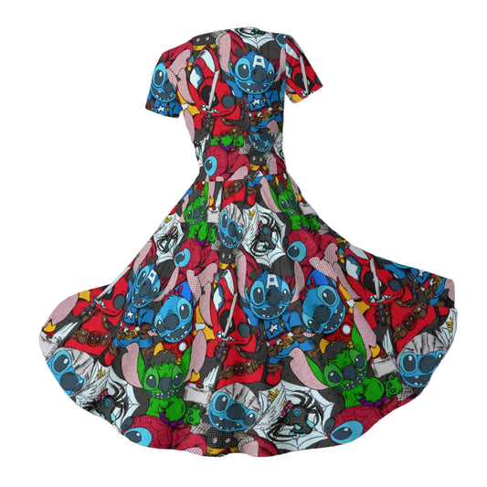 Superhero Stitch - Heroes Assembled - Women's V-Neck Ruched Midi Dress