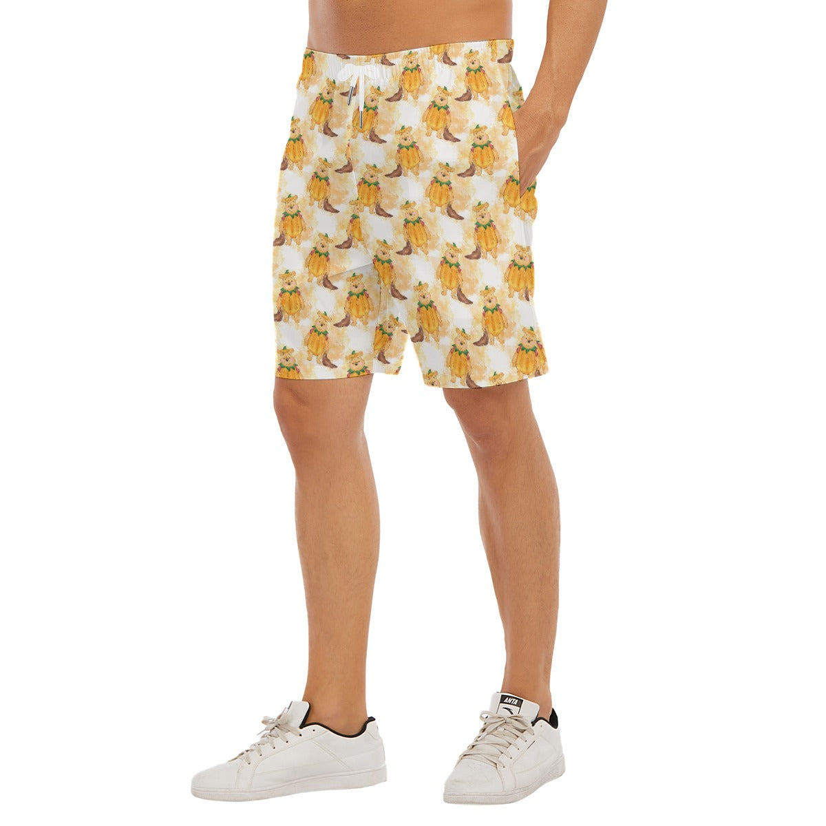 Pumpkin Bear Mischief - Men’s Pocket Beach Shorts
