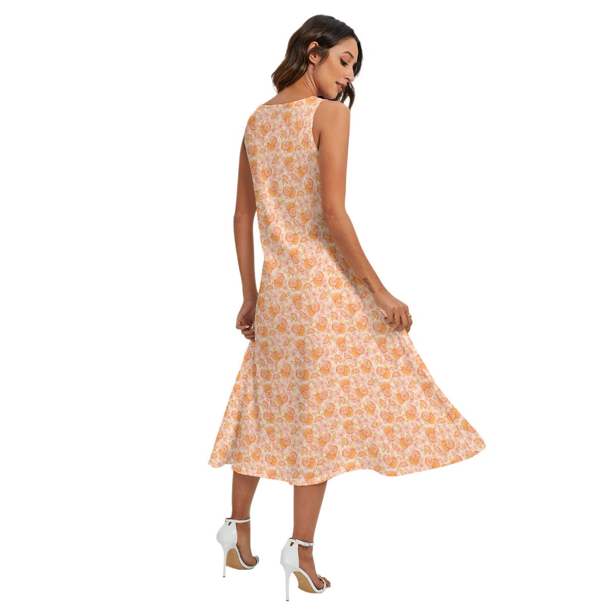 Summer Fruits - Oranges - Women’s Diagonal Pocket Midi Dress