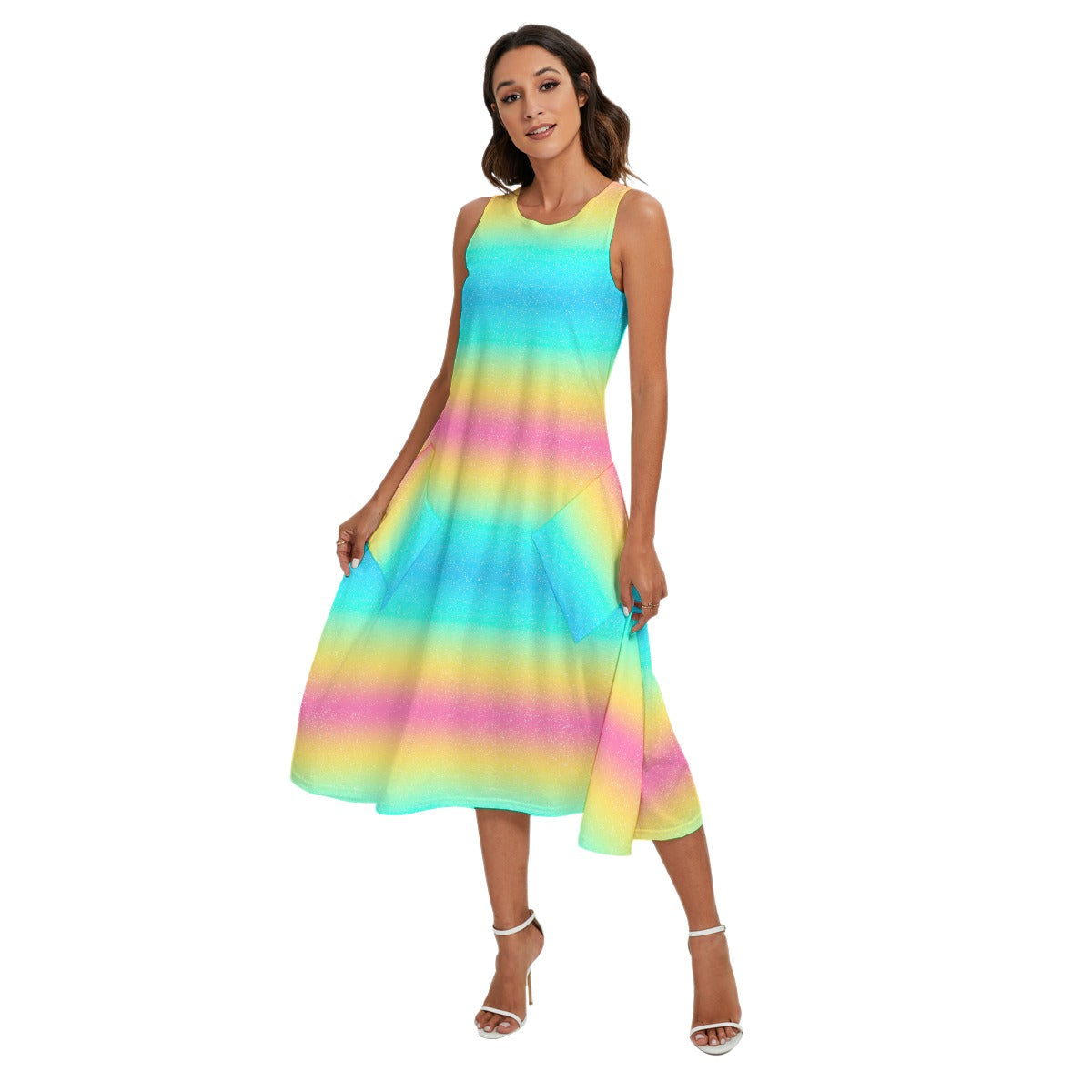 Rainbow Ombre - Women’s Diagonal Pocket Midi Dress