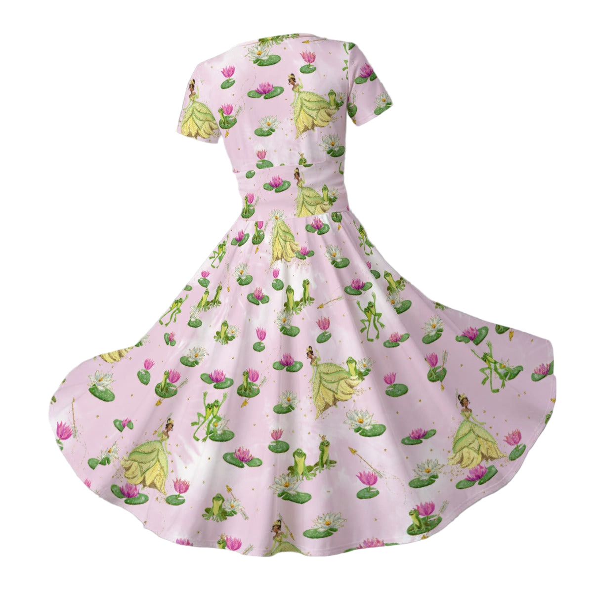 Watercolor Bayou Princess & Frog - Women's V-Neck Ruched Midi Dress