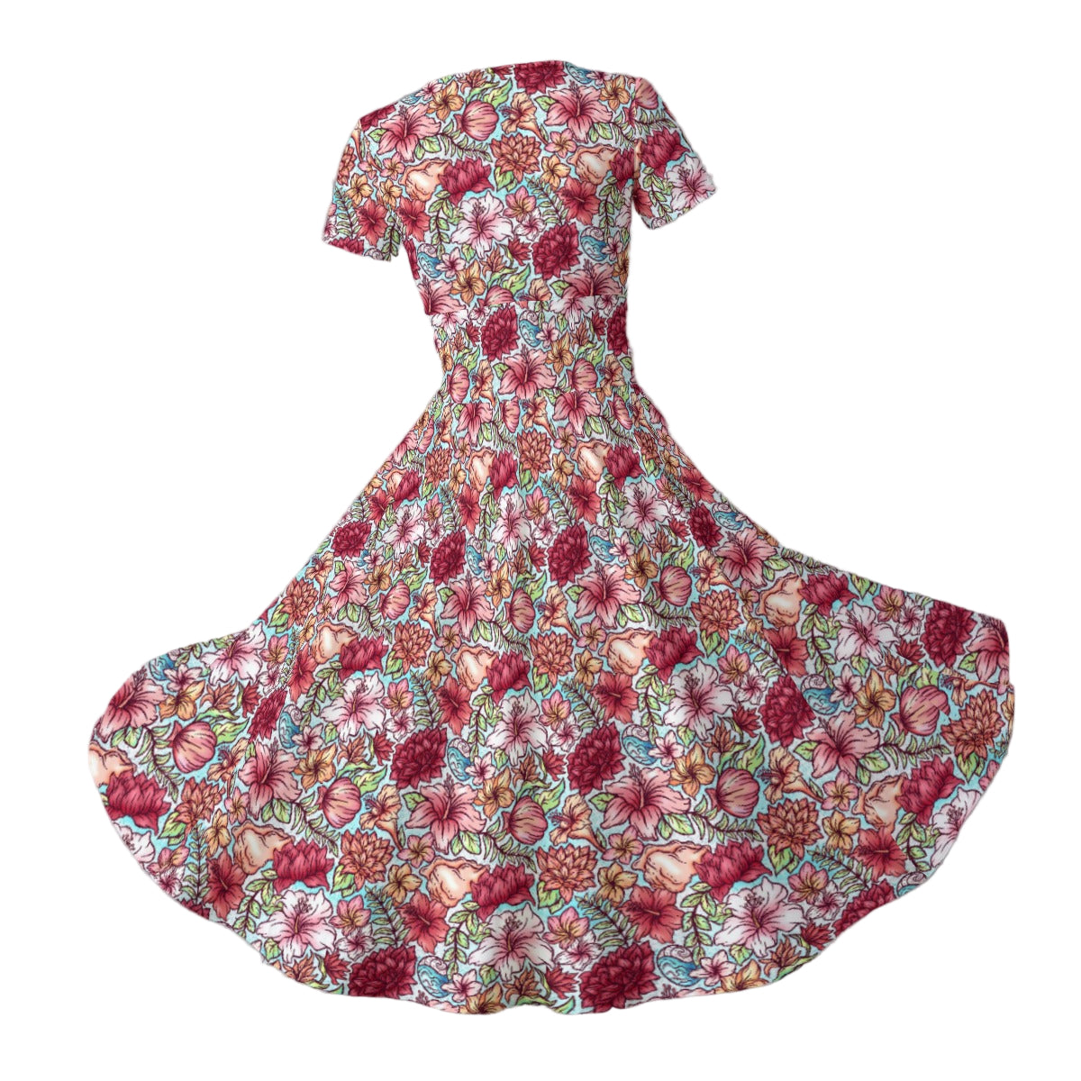 Fairytale Florals – Island Princess - Women's V-Neck Ruched Midi Dress
