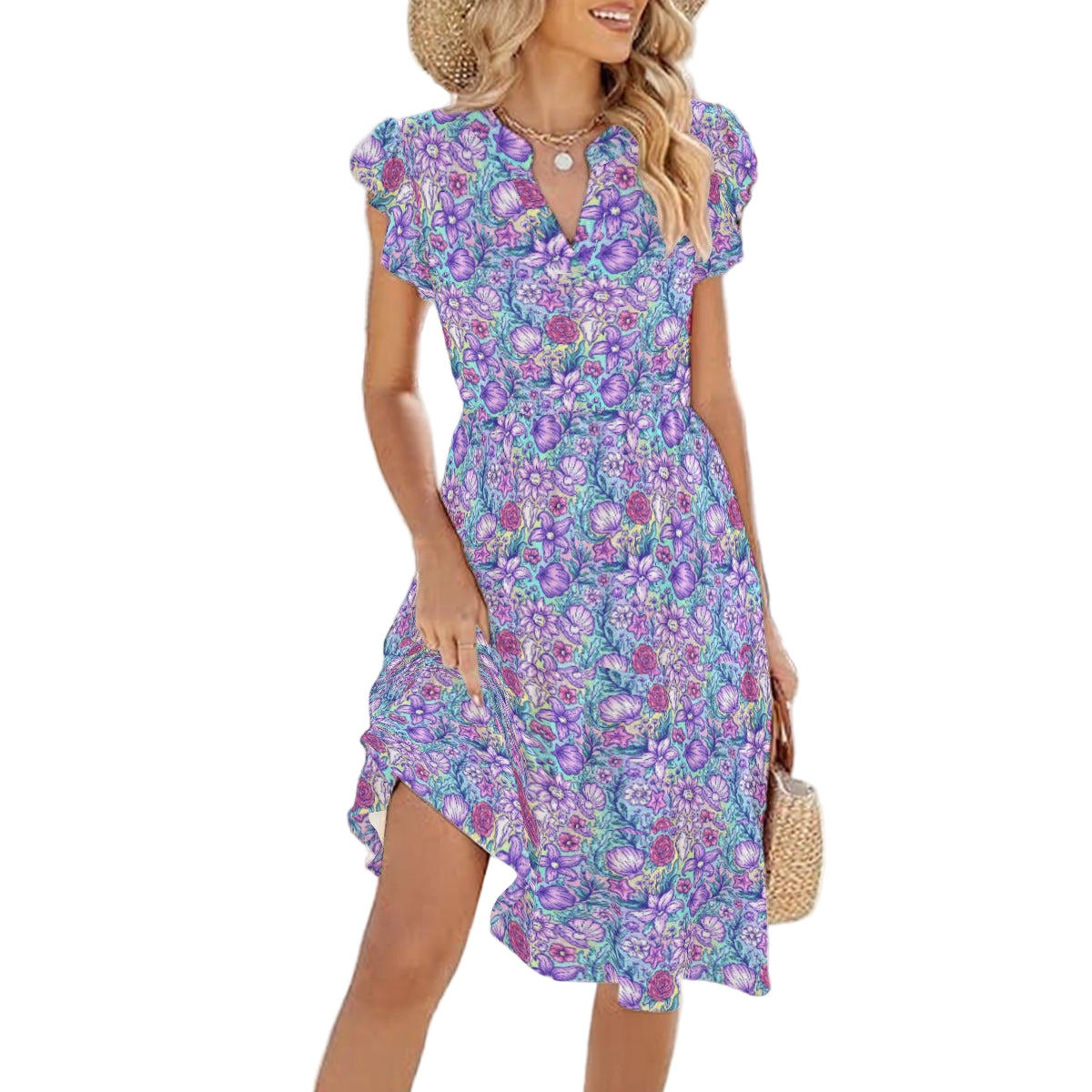 Fairytale Florals – Mermaid Princess - Women's Tiered Pocket Midi Dress