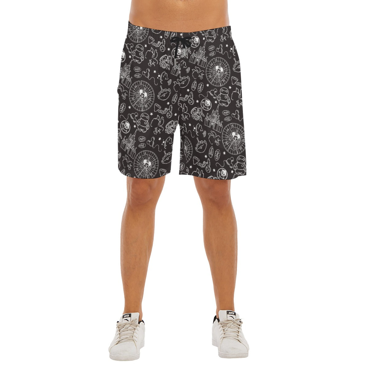 Monochrome Theme Park Icons - Men’s Pocket Beach Shorts