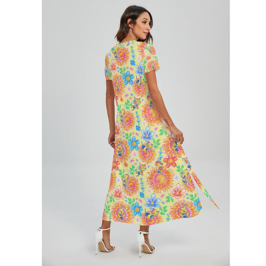 Buzzing Garden Buddy - Women's V-Neck Side Split Maxi Dress