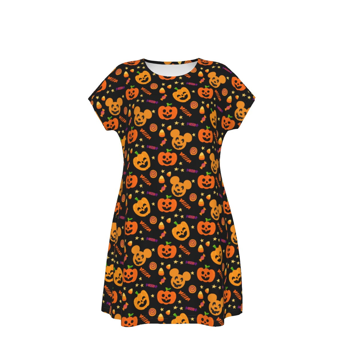 Cheerful Pumpkin Mouse Halloween - Women's T-Shirt Dress