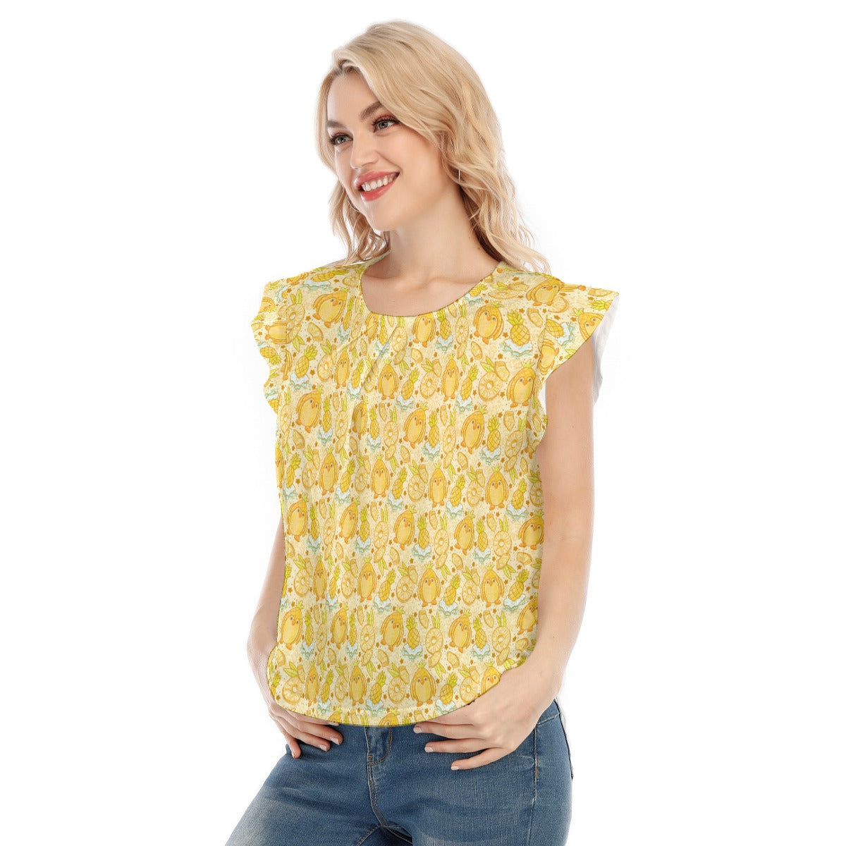 Fruitimals - Pineapple Penguins - Women’s Flutter Sleeve Top