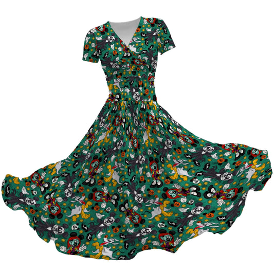 Beloved Couple as Spooky Pair - Women's V-Neck Ruched Midi Dress