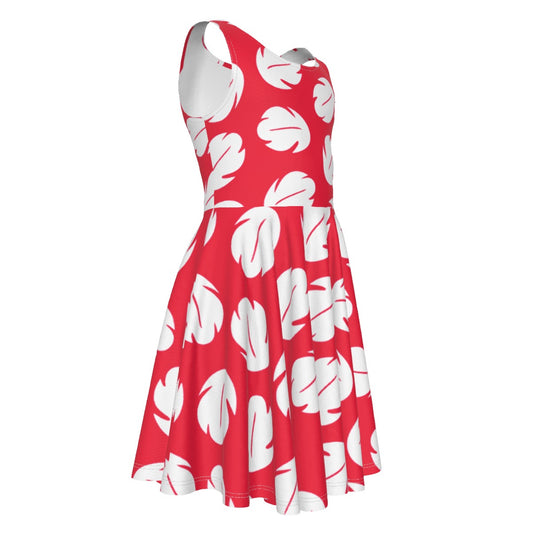 Island Leaf Print- Kid's Sleeveless Skater Dress
