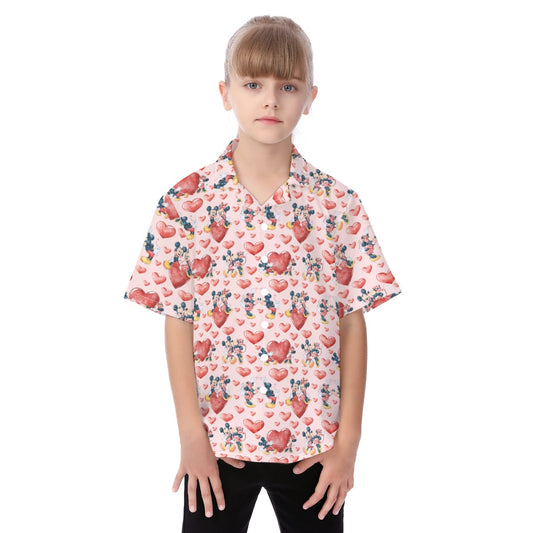 Valentine Mouse Couplennie - Kid's Hawaiian Button Up Shirt