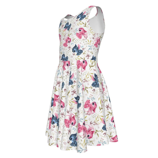 Blue Alien & Pink Friend Love- Kid's Sleeveless Skater Dress