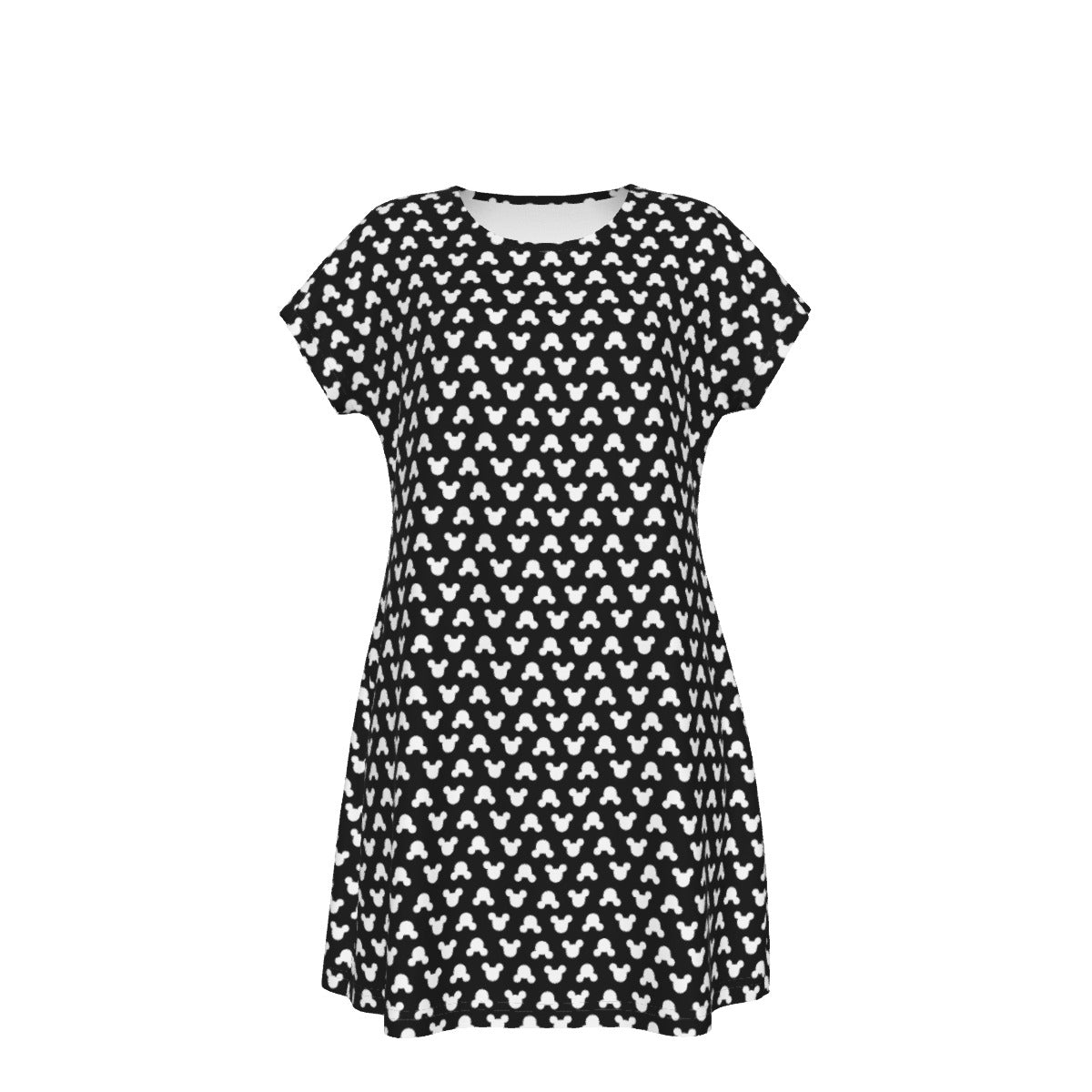 Playful Polka Dot Ears Black - Women's T-Shirt Dress