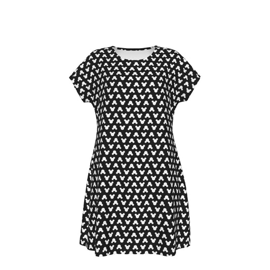 Playful Polka Dot Ears Black - Women's T-Shirt Dress