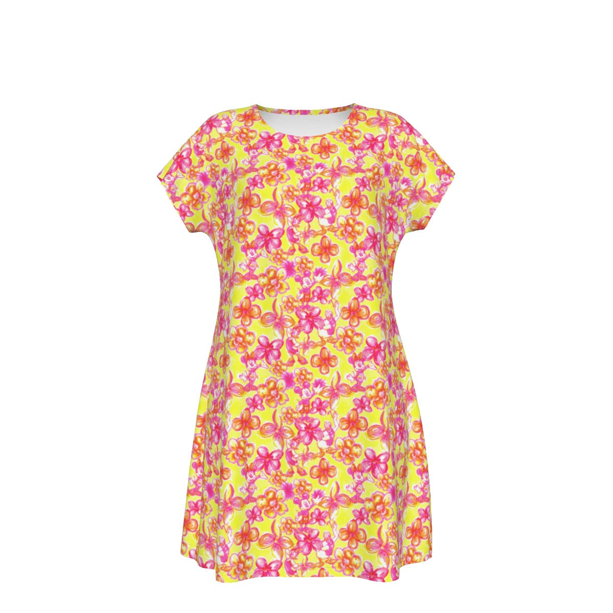 Neon Tropical Floral Friends - Women's T-Shirt Dress