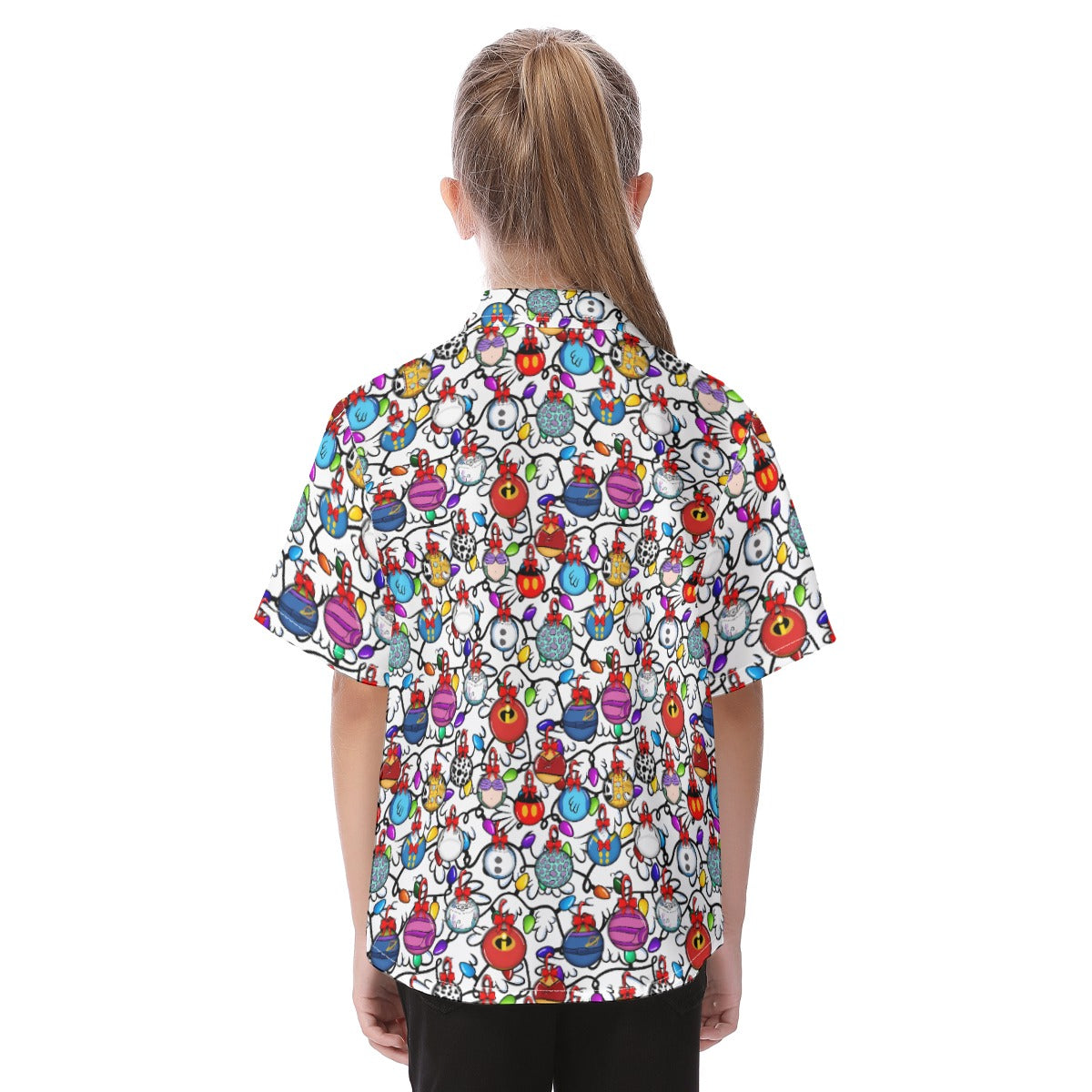 Festive Character Baubles on White - Kid's Hawaiian Button Up Shirt