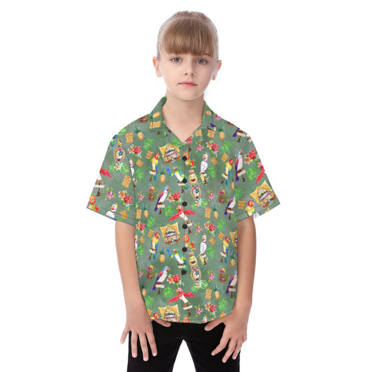 Orange Bird & Tiki Friends - Kid's Hawaiian Button Up Shirt