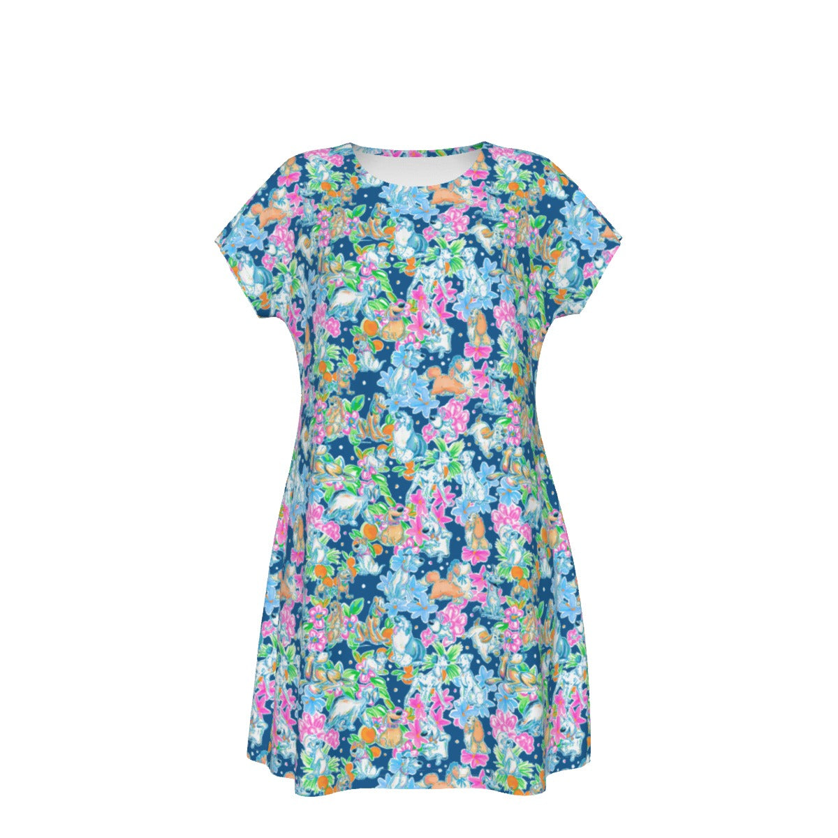 Tropical Paws & Petals - Beloved Dogs - Women's T-Shirt Dress