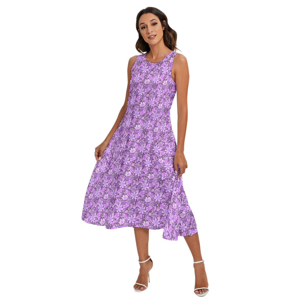 Purple Crystal Moths - Women’s Diagonal Pocket Midi Dress