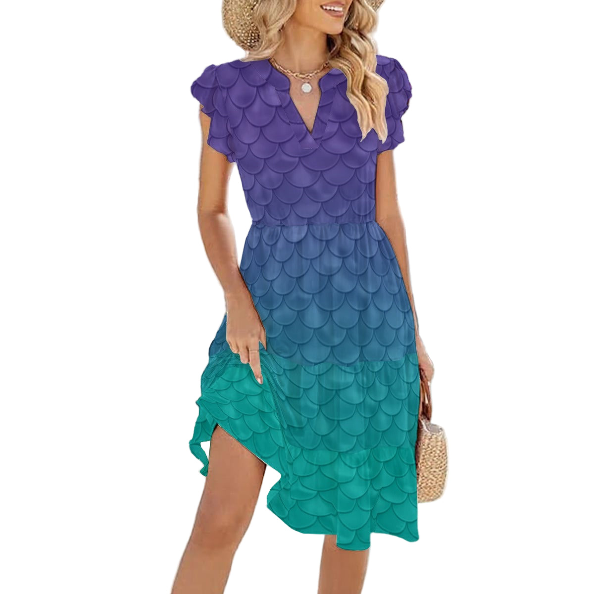 Dreamy Mermaid Scales - Women's Tiered Pocket Midi Dress