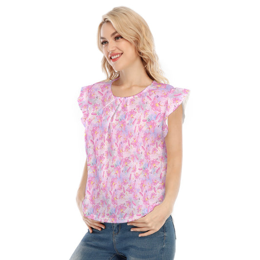Pink Crystal Lunar Moths - Women’s Flutter Sleeve Top