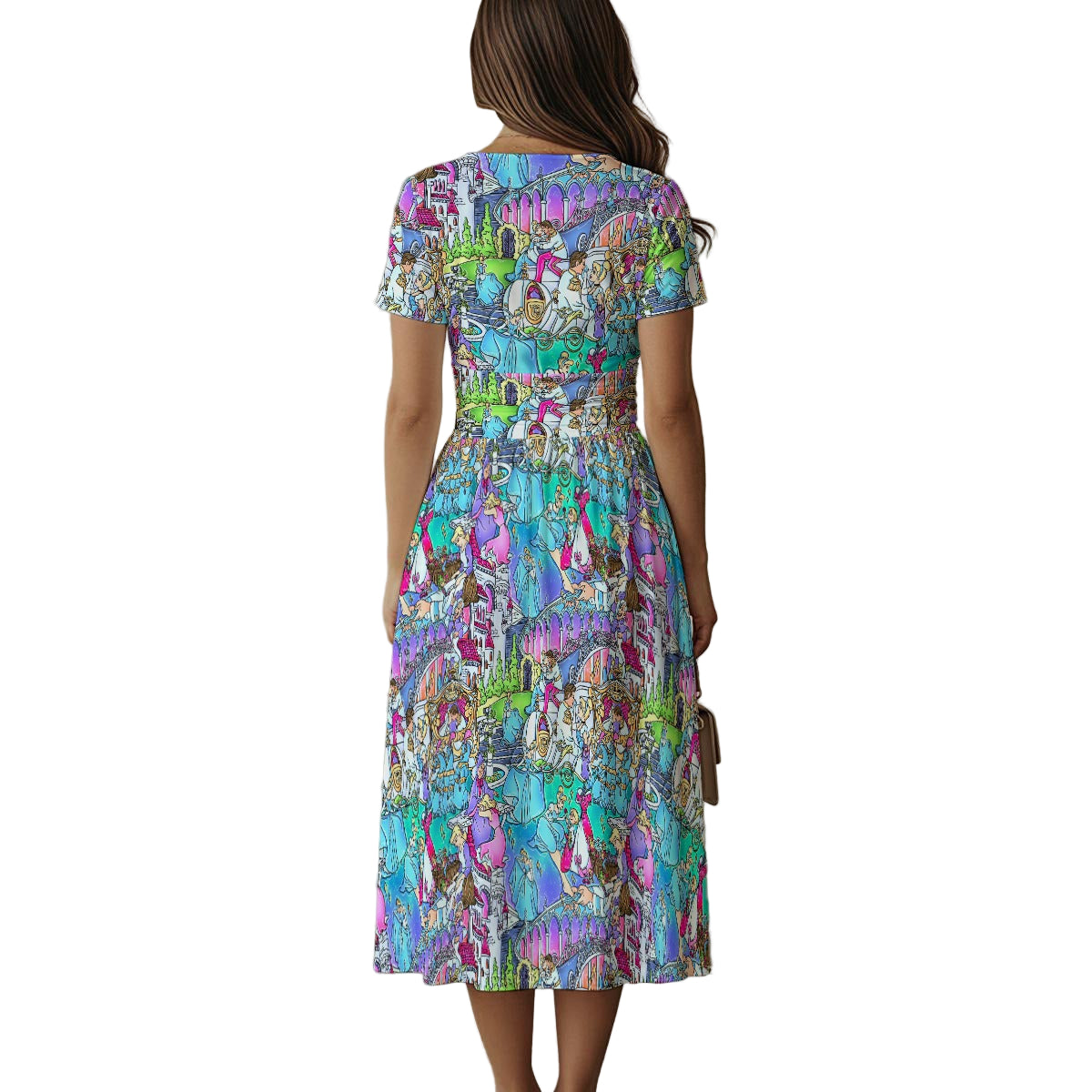 Glass Slipper Storybook Scenes - Women's V-Neck Ruched Midi Dress