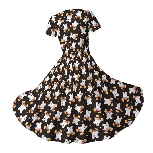 Ghostly Mouse - Women's V-Neck Ruched Midi Dress