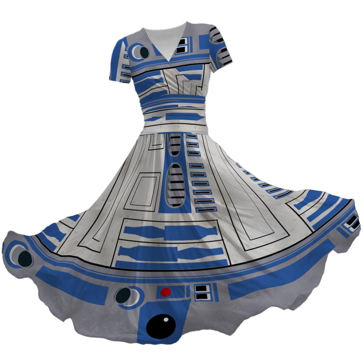 Little Blue Droid - Women's V-Neck Ruched Midi Dress