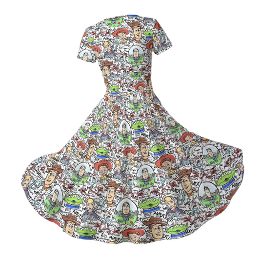 Sketch Autographs of Animated Toy Friends - Women's V-Neck Ruched Midi Dress